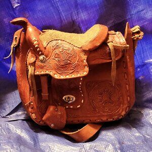 Vintage 1960's Saddle Shoulder Bag Hand carved in Mexico